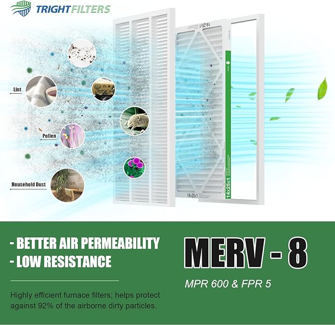 TRIGHTFILTERS 14x25x1 Air Filter 4 Pack, MERV 8 Pleated Dust Defense Air Filters Replacement Air Conditioner HVAC AC Furnace Filter, Durable and Lightweight