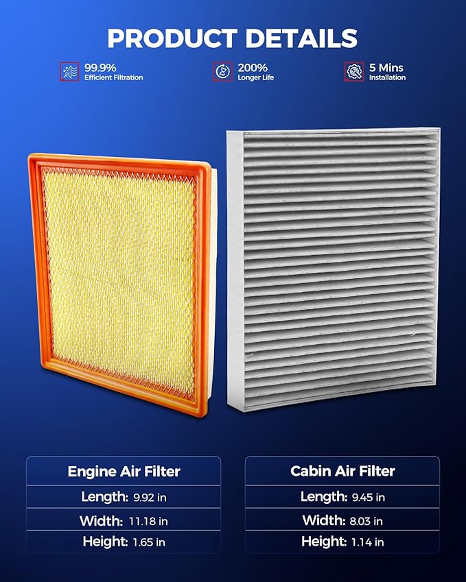 KAX Engine & Cabin Air Filter Kit, Replacement for Chevrolet Impala 2015-2020, 2014 2.5L/3.6L, Cadillac XTS 2013, 2014-2019 3.6L, Replace# CA11251 CF11966