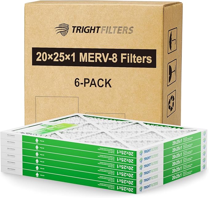 TRIGHTFILTERS 20x25x1 Air Filter 6 Pack, Durable MERV 8 Pleated Home HVAC AC Furnace Filters, Lightweight Compact Air Conditioner Filter Replacement