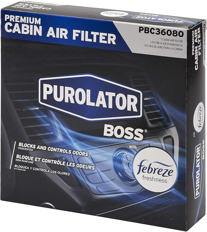 Purolator PBC36080 PurolatorBOSS Automotive Cabin Air Filter with Febreze & Activated Carbon, Car & Truck Passenger Compartment OEM Filter Replacement for Honda CRV, Civic, HR-V, and more (Pack of 3)