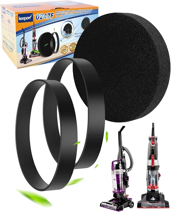 KEEPOW Vacuum Belt and Filter Compatible with Bissell Powerlifter/CleanView Swivel Rewind Pet Vacuum Models 2191,2190,1700,1701,1797,2492,2252,2253,2254,2256,2258,2691,2692, 2+1 Pack