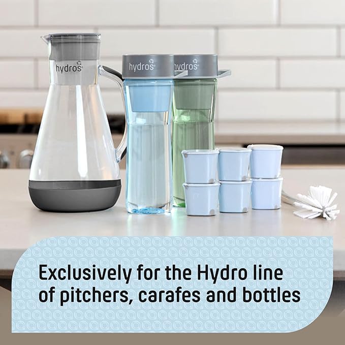Hydros Filter Refill 2 Pack, Patented Fast Flo Tech, Replacement Water Filters for Hydros Pitchers, Carafes and Bottles, Filters 40 Gallons Each
