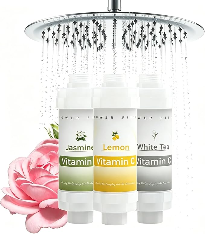 3 Pack Shower Head Filter Vitamin C Bathtub Shower Aromatherapy Replacement Cartridge Bathroom Accessories for Hard Water Filter Remove Chlorine Fluoride Heavy Metals Lemon + Jasmine + White Tea