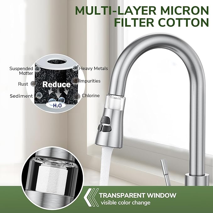 Kitchen Faucet With Pull Down Sprayer, Hurran Brushed Nickel Water Filter Faucets, High Arc Single Handle Kitchen Sink Faucet 1 or 3 Hole, Utility Sink Faucets With Deck Plate For Farmhouse Rv Wet Bar