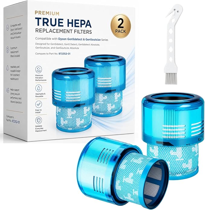 Dyson Gen5 Detect Filter, 2-Pack Premium True HEPA Replacement Filters for Dyson Gen5detect, Gen5 Detect vacuum, Gen5detect Absolute, Gen5outsize Absolute, Gen5 Detect, Gen5outsize, Part no. 972352-01