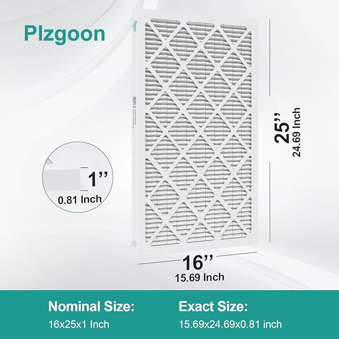 16x25x1 Air Filter MERV 8 MPR 600 (2 Pack) Pleated HVAC Furnace Filters for Home Air Conditioner AC Heating System (Exact Dimensions: 15.75"L x 24.75"W x 0.75"Th)