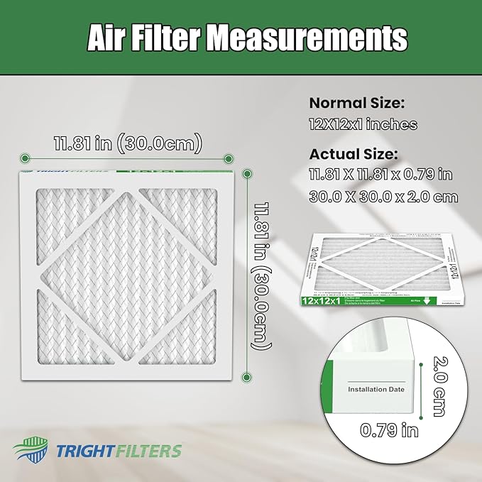 TRIGHTFILTERS 12x12x1 Air Filter 6 Pack, Durable MERV 8 Pleated Home HVAC AC Furnace Filters, Lightweight Compact Air Conditioner Filter Replacement