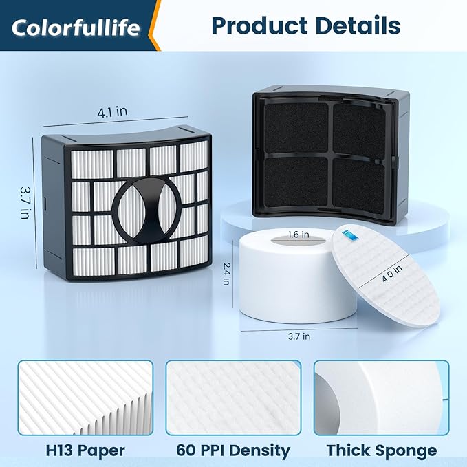 Colorfullife UV700 Vacuum Filter Replacement Kit for Shark DuoClean Speed Lift-away NV770, NV771, UV700, Repalce Part XFF600, XHF600
