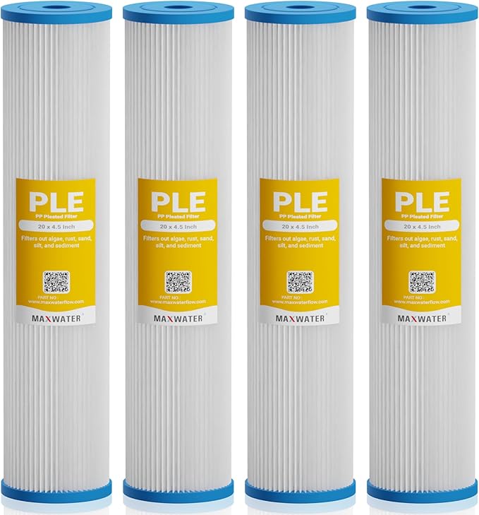 Max Water 5 Micron 20 x 4.5 Whole House Pleated Sediment Water Filter Replacement Cartridge for Well Water Filtration
