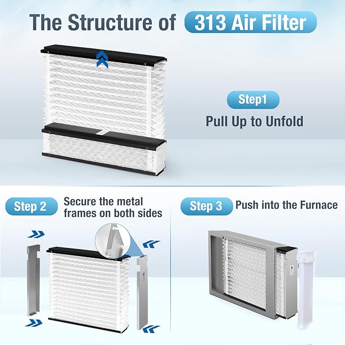 2 Pack 313 Replacement Air Filter, 20 x20 x4 Inches, MERV 13 Furnace, Compatible with AprilAire 1310, 2310, 3310, 4300 Whole House Air Purifier