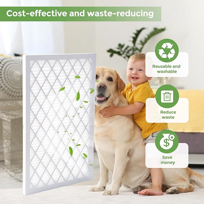 Reusable Air Filter Kit, MERV 8, Compatible with AC & Furnace System, Reusable & Washable 1 ABS Plastic Frame & 5 Replaceable Filter Media. (20x25x1in)