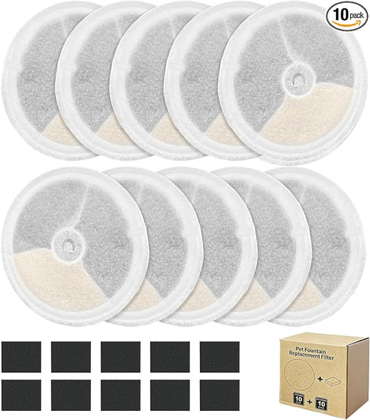 Upgraded Filter Units 3.0 for Cat Water Fountain E versweet 2S/3/3 Pro, E versweet Solo 2/Solo SE, Replacement Filter Activated Carbon and Fiber Cotton for Clean Water (10 Filters+ 10 Sponges)