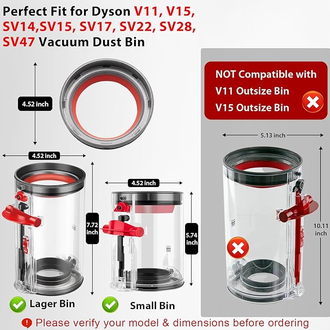 Lemige V11 Dust Bin Seal Replacement Vacuum Parts Compatible with Dyson V15 V11 SV14 SV15 SV22 Cordless Vacuum Cleaner Attachments, Canister Top Sealing Ring for Dyson Replacement Parts & Accessories