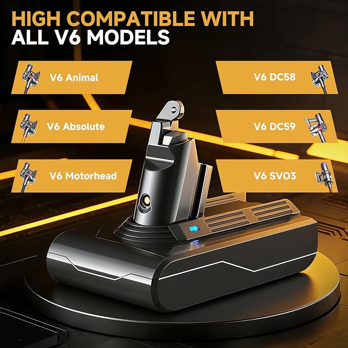 8000mAh V6 Battery Replacement Compatible with Dyson V6 (Animal/Absolute/Motorhead/Fluffy/SV03/SV04/SV05/SV06 /SV07/SV09/DC58/DC59/DC61/DC62/DC72/DC74) Cordless Vacuum Cleaner