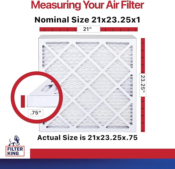 Filter King 21x23.25x1 Air Filter (MERV 11) (6-Pack) Dust & Allergy Control AC Furnace Filters, MADE IN USA, HVAC, Pleated, Electrostatic (Actual Size: 21 x 23.25 x .75)