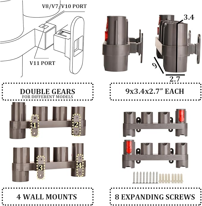 Fullclean Attachments Mount Holders Compatible with Dyson Gen 5 Gen5 V15 V12 V11 V10 V8 V7 Vacuum Cleaner Accessories Storage Tool Replacement Parts