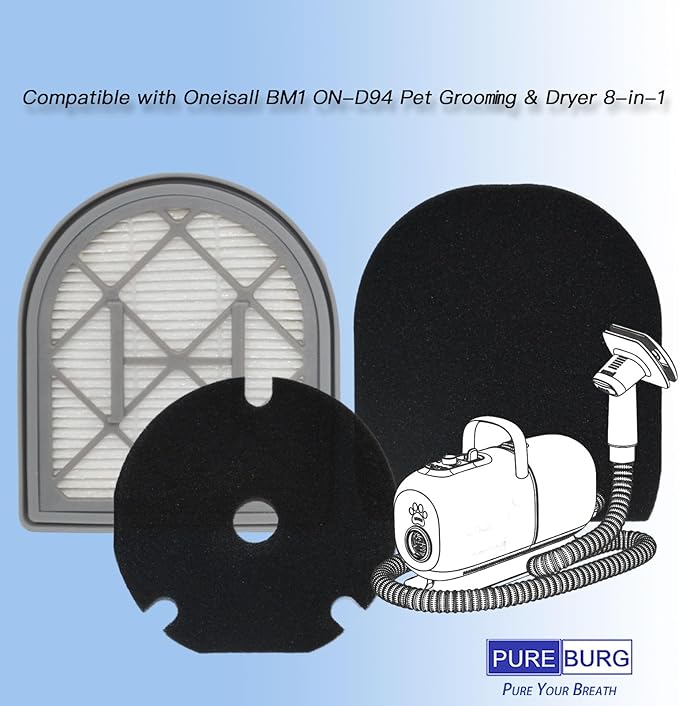 PUREBURG Replacement Filter Compatible with Oneisall BM1 ON-D94 Pet Grooming & Dryer 8-in-1,4 HEPA + 16 Sponge kit For Dog Cat Pet Vacuum Accessories