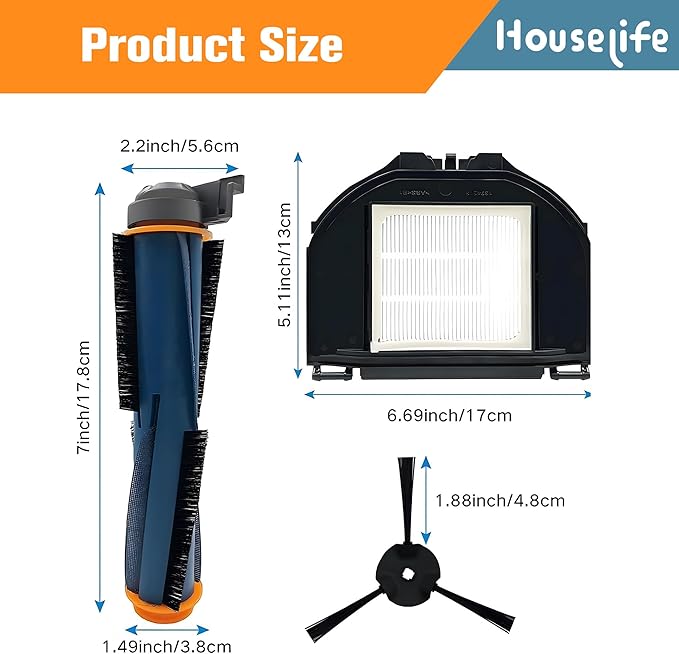 Replacement Parts Kit Compatible with Shark AV2310AE RV2310AE Matrix Robot Vacuum(Not for RV2300/RV2310), Includes 1 Main Brush Roller, 6 Side Brushes, 2 Dustbin Filters and 1 Cleaning Tool