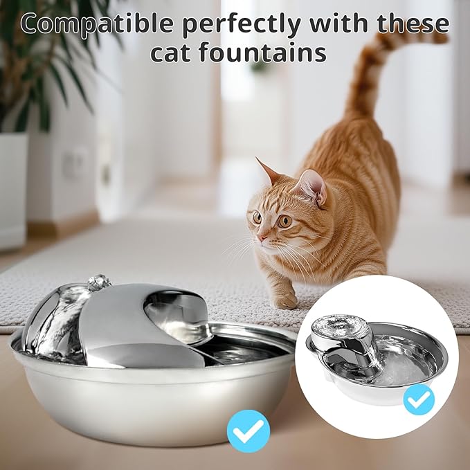Cat Water Fountain Filters, 9 Pack Replacement Filters for Ceramic & Stainless Steel Fountains Automatic Pet Fountain Dog Water Dispenser (9 Pack)