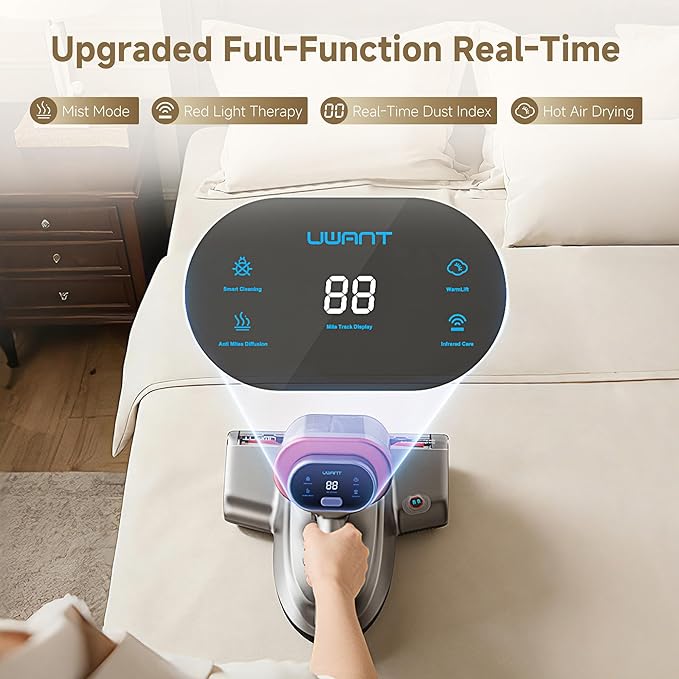 uwant Mattress Vacuum Cleaner 700W 20Kpa, Triple Deep Cleaning Bed Vacuum Cleaner, Bed Cleaner with Aromatherapy Purification, Triple Heating System HEPA Filter&Ultrasonic Mattress Vacuum Set of 1