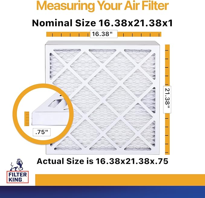 Filter King 16.38x21.38x1 Air Filter (MERV 13) (4-Pack) Dust & Allergy Control AC Furnace Filters, MADE IN USA, HVAC, Pleated, Electrostatic (Actual Size: 16.38 x 21.38 x .75)
