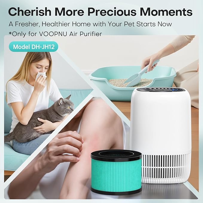 VOOPNU 2 Packs Pet-Care Filter for JH12, 4-in-1 High Efficiency Replacement Filter with Additional Pet-Related Layer, Activated 99.97% of Pet Dander, Hair, Aller-gen, Odors, Pollen and More, Green