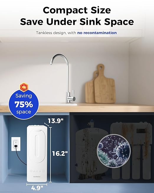 600GPD Under Sink RO Water Filtration, 7 Stage Tankless Reverse Osmosis Water Filter System, NSF/ANSI 372 Certified, 2:1 Pure to Waste, TDS, PFAS Reduction