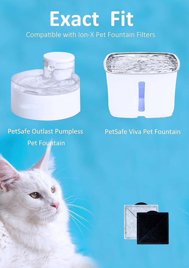 12X Cat Water Fountain Replacement Charcoal Filter Square Compatible with Petsafe Premier Ion-X Outlast Pumpless & Viva Pet Water Fountain Carbon Filters for Cat and Dog Indoor
