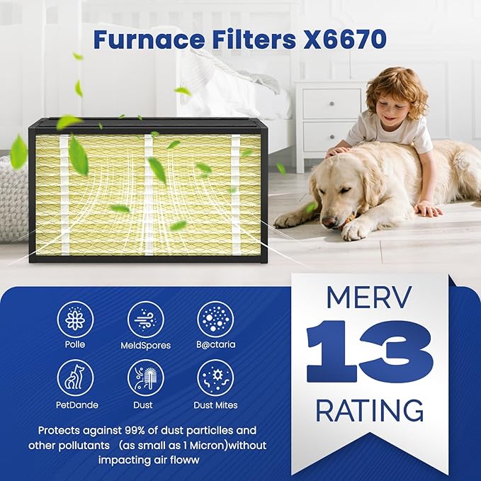 3-Pack 16x25x5 Air Filter MERV 13 Superior Pet & Allergy Defense, Pleated HVAC AC Furnace Filters Compatible with Lennox X6670 (Actual Size: 15.75 x 24.75 x 4.38inch)