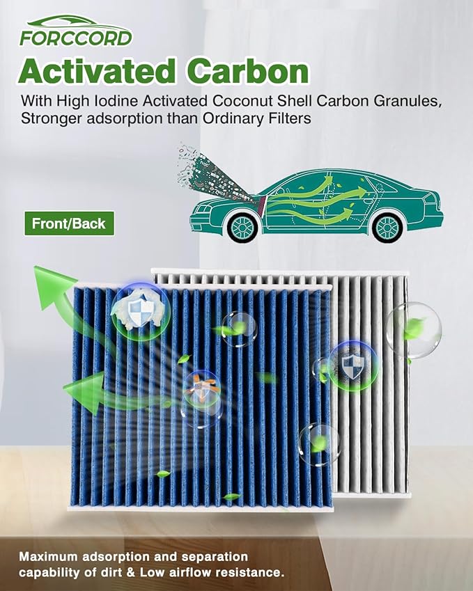 2-Pack HEPA Cabin Air Filter Fits for Toyota Tacoma 05-22/ Dodge Dart 13-16/ Pontiac Vibe 03-08 Activated Carbon Cabin Filter CF10374 Replacement Car Accessories