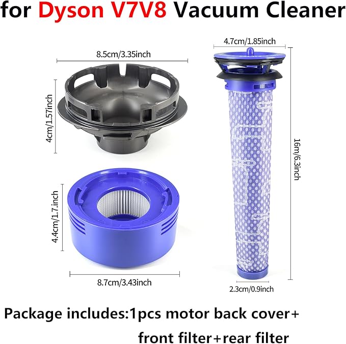 Motor Rear Cover Front Rear Filter for Dyson V7 V8 Vacuum Cleaner Rear Cover Pre Filter Post Filter Replacement Part(Motor Back Cover and Front Rear Filter)
