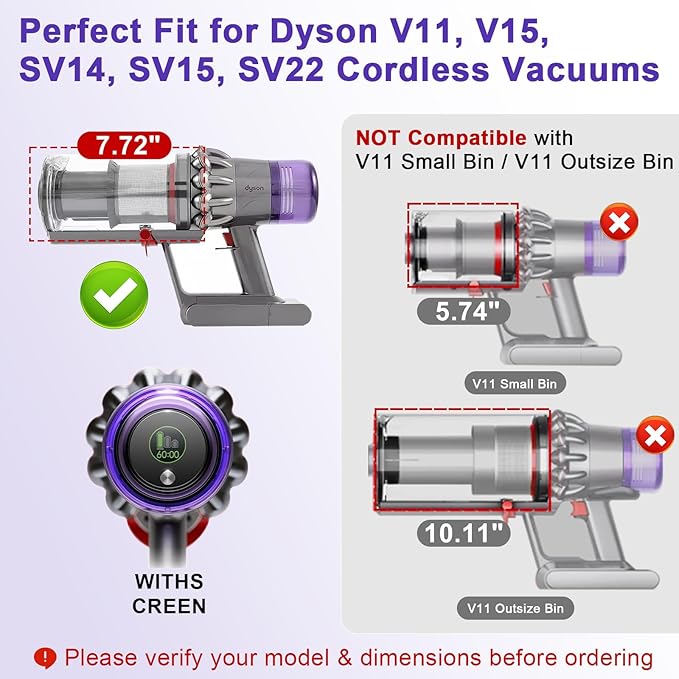 Lemige Upgraded V11 V15 Vacuum Filter & Dust Bin Canister Replacement Parts for Dyson V11 V15 SV14 SV15 SV22 Vacuum Cleaner, For Dyson Vacuum Attachments No. 970050-01 & 965443-01 & 970013-02