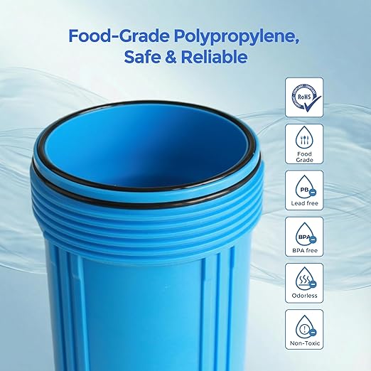Whole House Water Filter Housing (WH-10HD), 10" x 4.5" Sediment Carbon Filter Universal Housing, Pre-Filtration System for Well and City Water, 1" NPT Port, Pressure Release