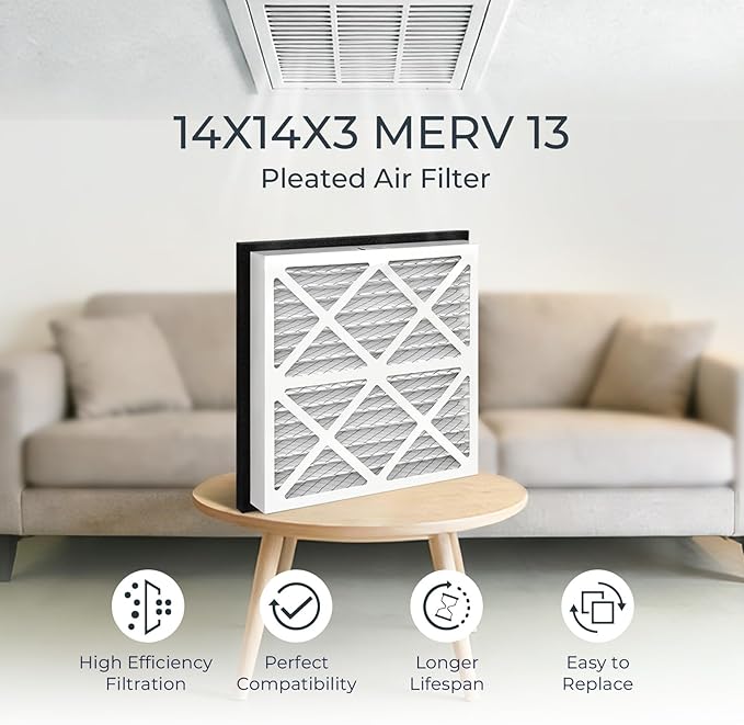 Vilaso 14x14x3 MERV 13 Pleated Air Filter Replacement for Zephyr VGF Series 14x14x3 Whole Home Return Air Grille, 3" Deep Pleat Filter Fits 1" Standard Return Grilles with No Modification, 2 Pack