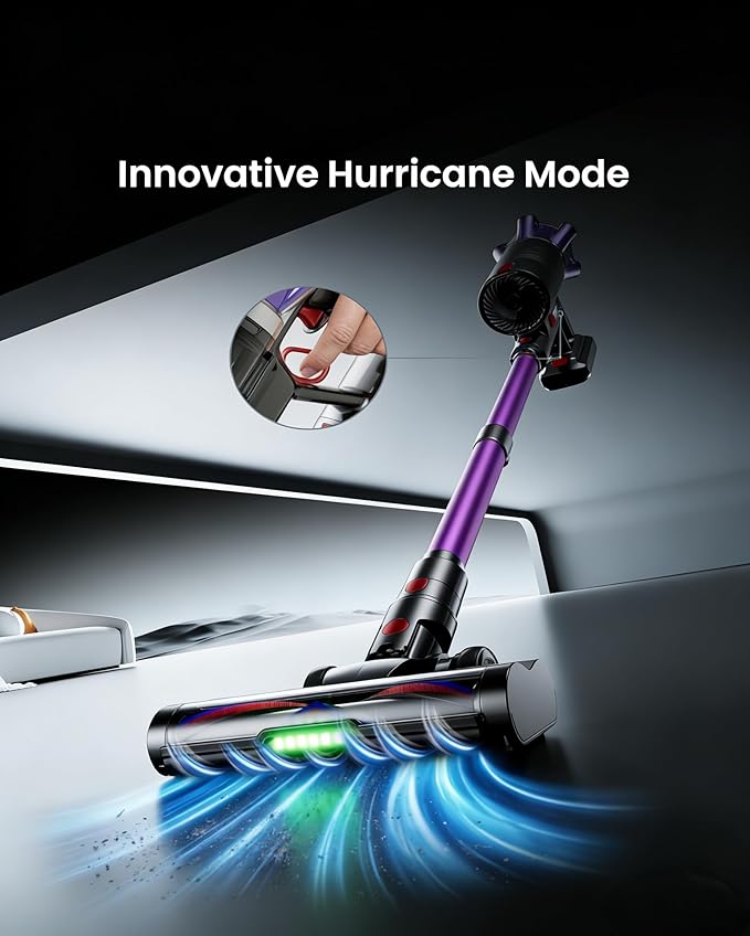 Cordless Vacuum Cleaner, 650W 55Kpa 70Mins Cordless Stick Vacuum with Hurricane Mode, 1.8L Cup, Anti-Tangle Vacuum Cordless, Self-Standing Vacuum Cleaners for Home Pet Hair Carpets