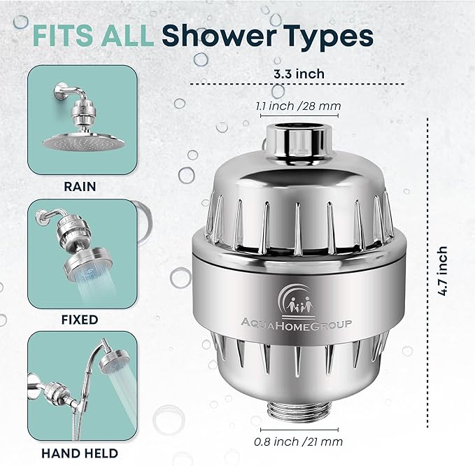 AquaHomeGroup Shower Filter with KDF, Carbon and Vitamin C - Reduces Chlorine, Heavy Metals and Odor - 2 Cartridges Included - High Pressure - Universal Fit