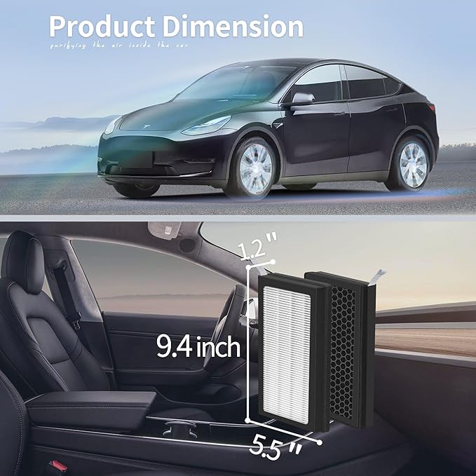 Model 3/Y Air Filter Compatible with Tesla Model 3 Model Y Accessories 2016 to 2023 Version, Premium HEPA and Activated Carbon 2-IN-1 Cabin Air Filters, 1 Set of Model 3 Filter Kit with Removal Tools