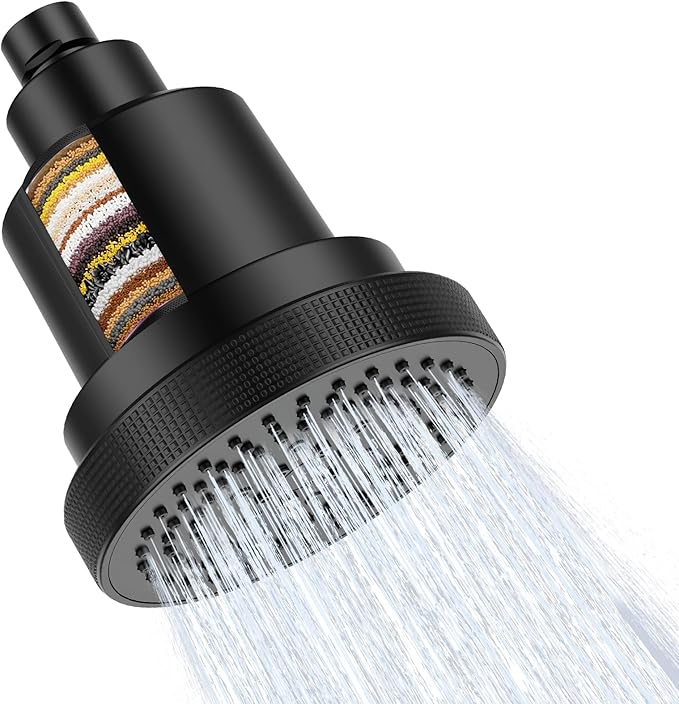 NSF Certified Filtered Shower Head with KDF-55, High Pressure 3 Spray Modes Showerhead Water Softener for Hard Water, Remove Chlorine & Impurities for Softer Skin and Hair, Matte Black