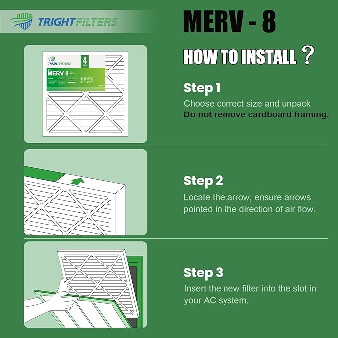 TRIGHTFILTERS 12x12x1 Air Filter 4 Pack, MERV 8 Pleated Dust Defense Air Filters Replacement Air Conditioner HVAC AC Furnace Filter, Durable and Lightweight