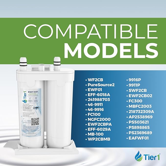 Tier1 RWF1031 WF2CB Refrigerator Water & Air Filter Combo | Replacement for PureSource2, EWF01, FC100, PAULTRA | Fridge Filter - Up to 12 Months Supply | Odor Control | Great Tasting Water (2-pk)