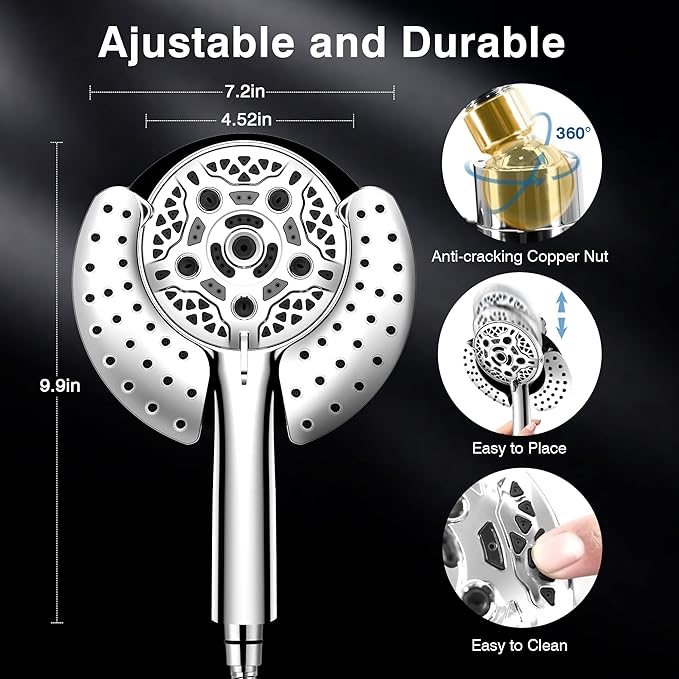 INAVAMZ Shower Heads with Handheld Spray Combo: 7.2" Rain Shower Head & Handheld Shower Head 2-IN-1 Shower Head with 60" Rotatable Stainless Steel Hose, Shower Trim Systems