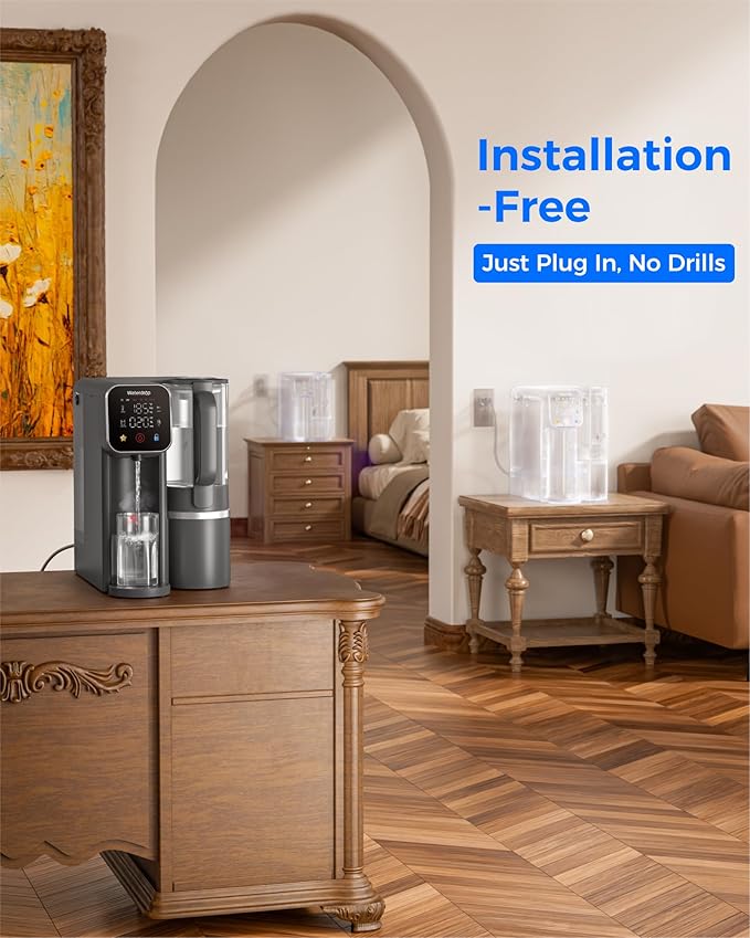 Waterdrop M6H Instant Hot Reverse Osmosis System Countertop Water Filter, 7-Stage, 3:1 Pure to Drain, Hot Water Dispenser with 5 Temperature Options, RO System with Glass Pitcher