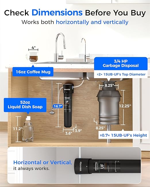 Waterdrop 15UB-UF 0.01 μm Ultra Filtration Under Sink Water Filter System, Reduces Lead, Chlorine, Bad Taste & Odor, with Dedicated Brushed Nickel Faucet, 2 Years