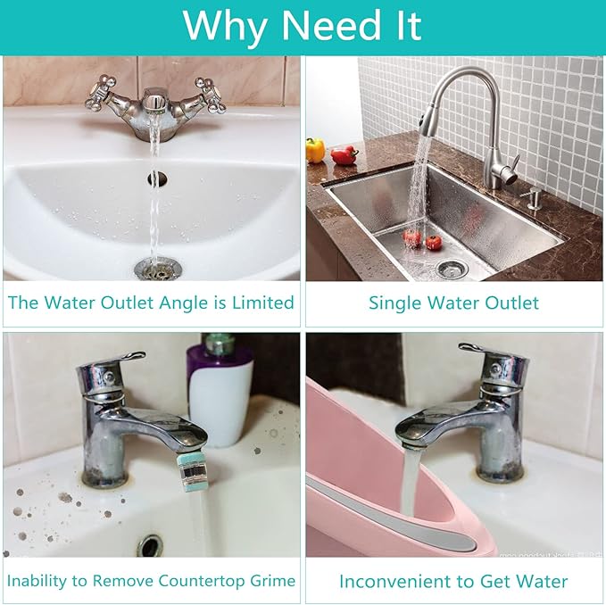 1080°Swivel Faucet Extender, Sink Water Faucet Aerator Extension in Brass, Swivel Robotic Arm Bathroom Faucet Extender, Rotating Extension Filter with 2 Mode Splash