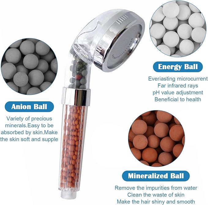 3 Packs Shower Envy Refills，Mineral Shower Head 180g Filter Stone Beads，Mineral Stone Balls for Water Filtration，for Filtered Showers Head (Orange Gray White)