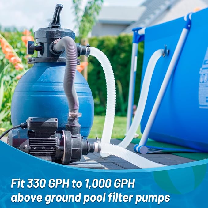 1.25" x 59" Pool Hoses for Above Ground Pools - Pool Pump Replacement Hose Compatible with In tex Pump Model #607/#637, 2 Pack with 4 Hose Clamps