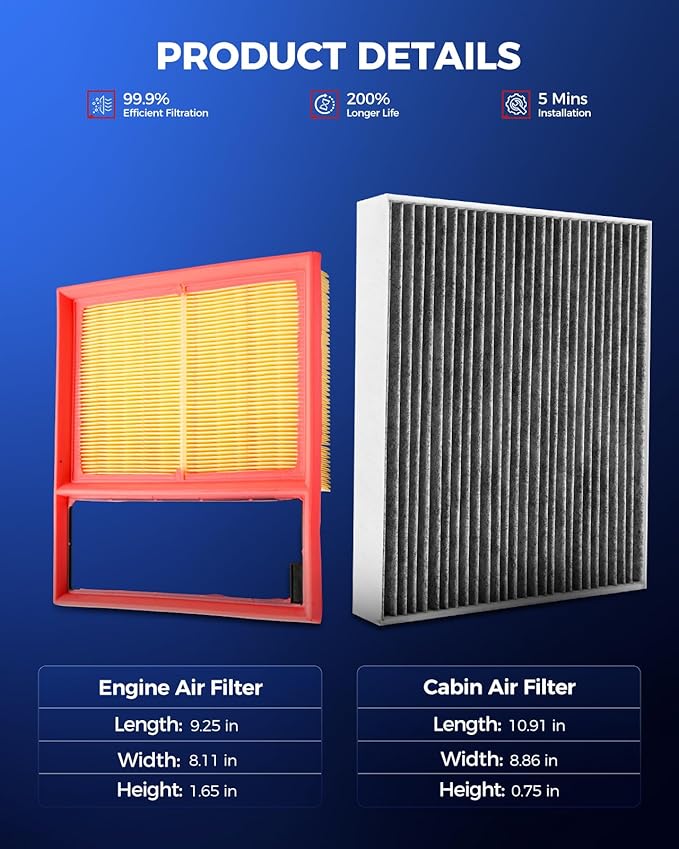 KAX Engine & Cabin Air Filter Kit, Replacement for Ford Fusion 2013-2020 2.0L, SSV Plug-In Hybrid 2019-2020, Lincoln MKZ 2013-2020 2.0L, Replace# CA11482 CF11775