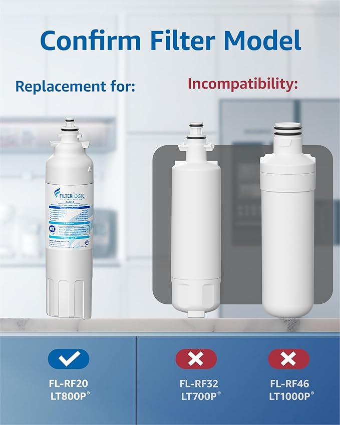 Filterlogic ADQ73613401 Refrigerator Water Filter, Replacement for LG® LT800P®, LT800PC, ADQ736134, ADQ73613402, LSXS26326S, LSXS26366S, LMXS30776S, LSXS26366D, LMXC23746S, 46-9490, 469490, Pack of 2