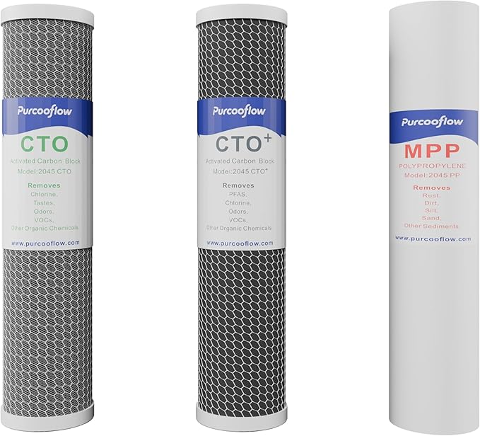 20" x 4.5" PFAS Reduction Whole House Water Filter Replacement Set, 3-Stage High Capacity System with PP Sediment, CTO & PFAS Reduction Carbon Block, Fits 20-Inch Heavy Duty Housings