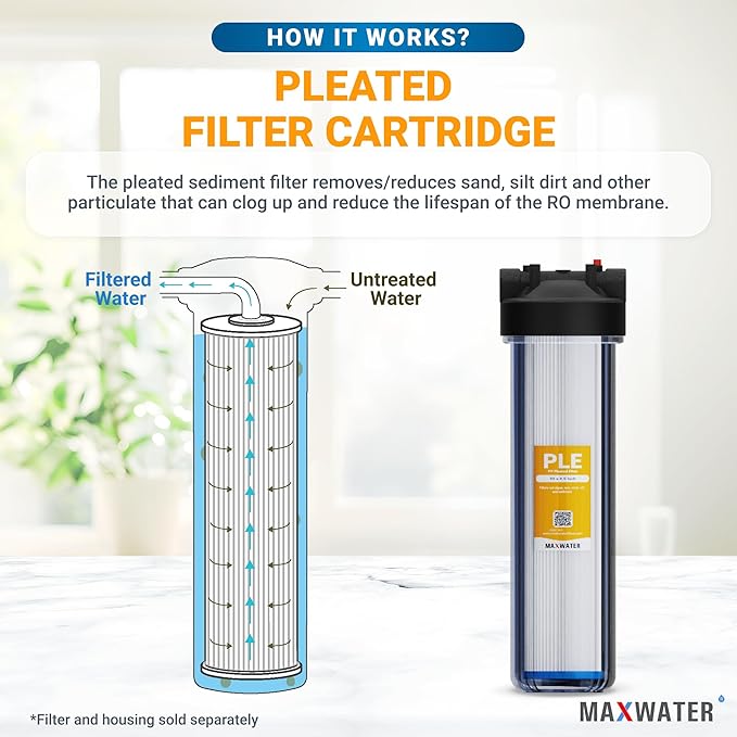 Max Water 5 Micron 20 x 4.5 Whole House Pleated Sediment Water Filter Replacement Cartridge for Well Water Filtration
